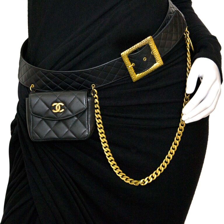 CLASSIC BLACK CAVIAR ADJUSTABLE LEATHER CHAIN BELT BAG CARD HOLDER