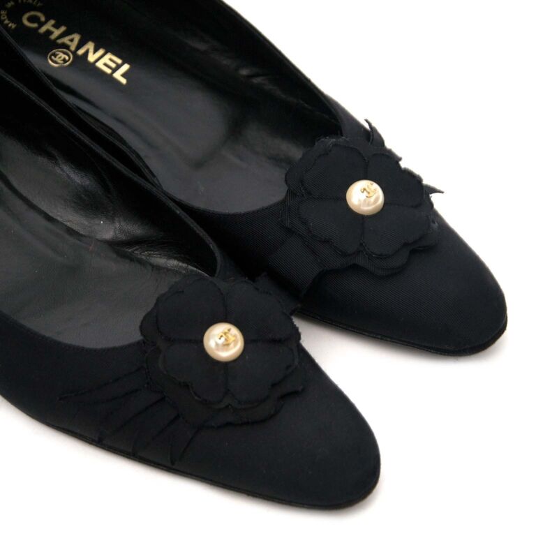 Chanel Black Fabric Pearl Camelia Ballerina Flats - size 41