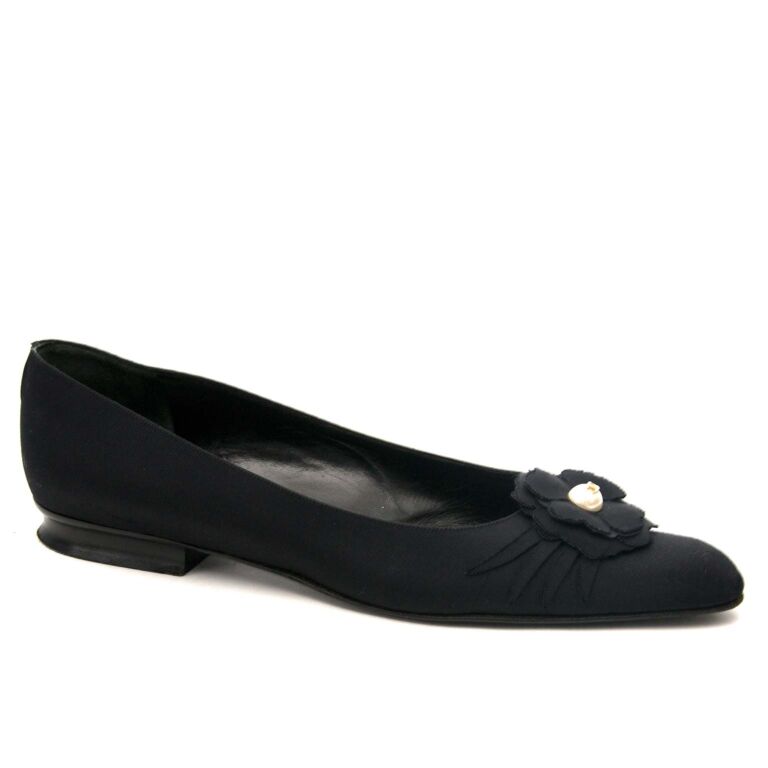 Chanel Black Fabric Pearl Camelia Ballerina Flats - size 41