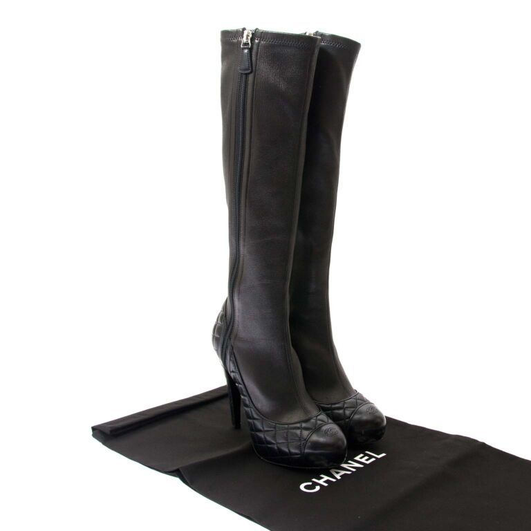 Chanel Boots, Black/White, 37.5 - Laulay Luxury