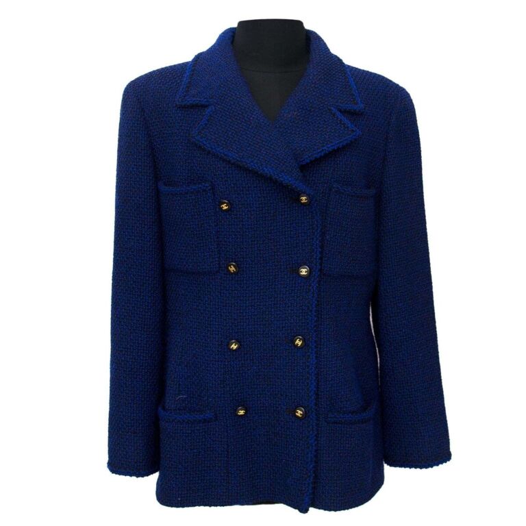 Chanel Womens 09P Woven Tweed Layered Blazer Jacket Blue Cotton Size F -  Shop Linda's Stuff
