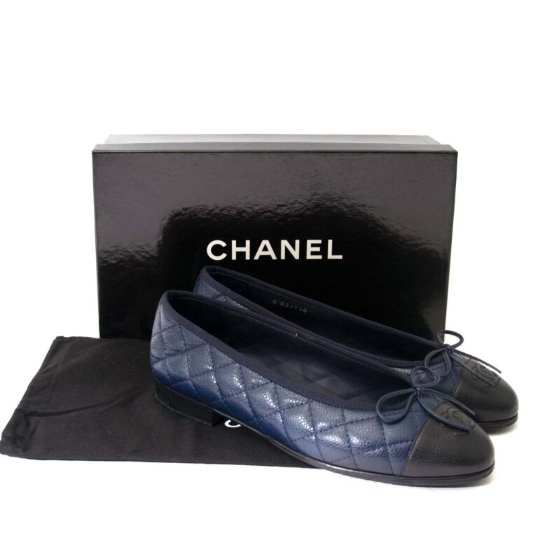 Chanel Navy & Black Cap Toe Quilted Ballerina Flats - Size 38 ○ Labellov ○  Buy and Sell Authentic Luxury