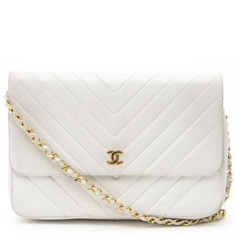 White Chanel CC Chevron Flap Shoulder Bag
