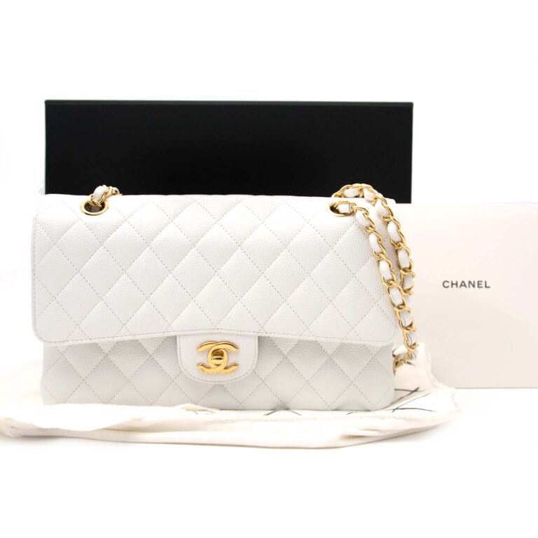 Chanel White Leather Medium Classic Double Flap Shoulder Bag