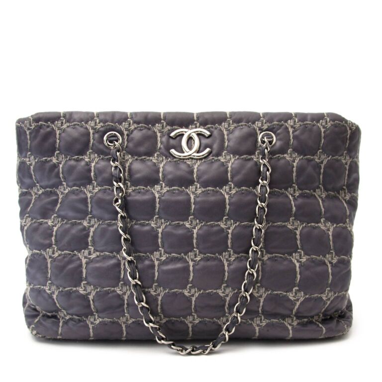 Chanel CC Grey Blue Quilted Tweed Stitch Bag Labellov Buy