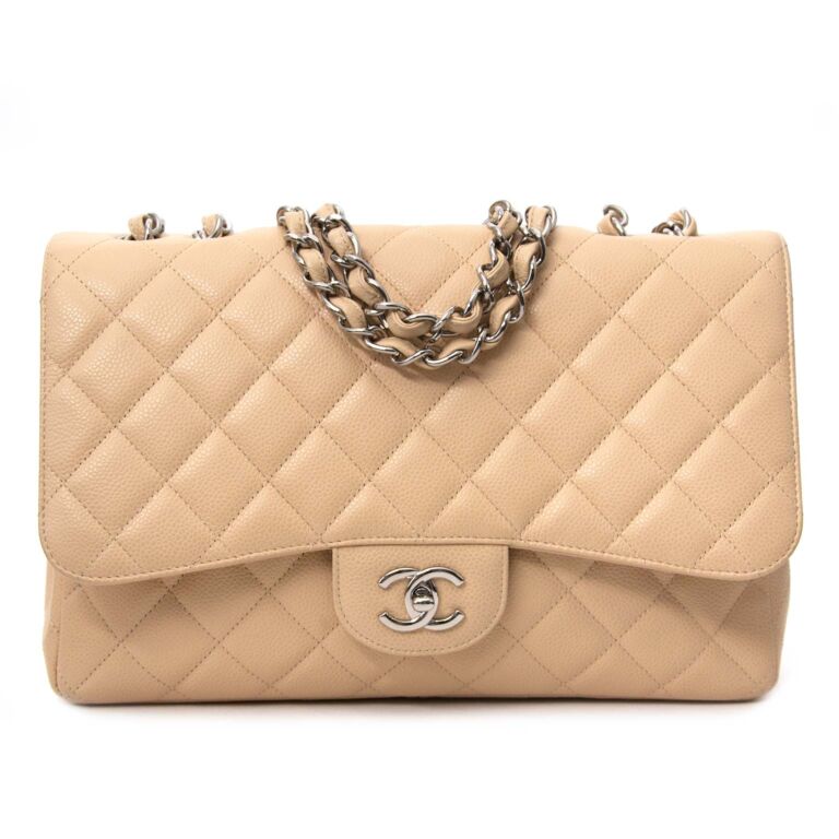 reserved* Chanel Beige Caviar Leather Classic Flap Bag Jumbo