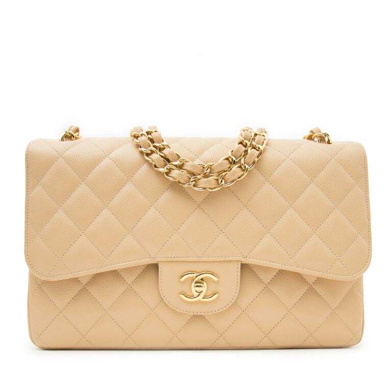 Chanel Classic Jumbo Double Flap Bag Cream Caviar Leather