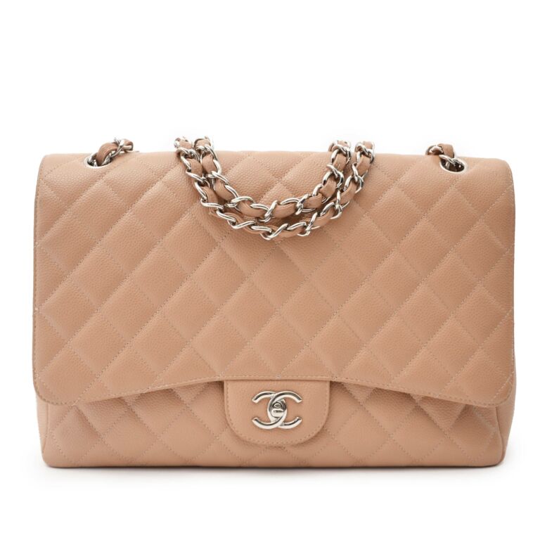 Chanel Maxi Classic Double Flap Bag Dark Pink Caviar Light Gold