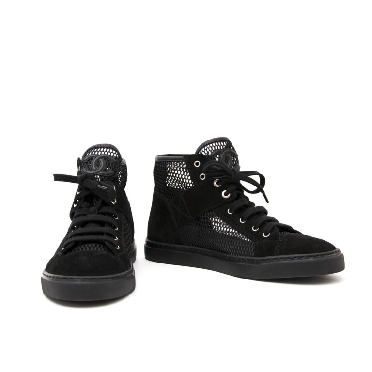 CHANEL Black Nylon and Suede High Top Lace Up Sneakers now shoes winter  shoes 