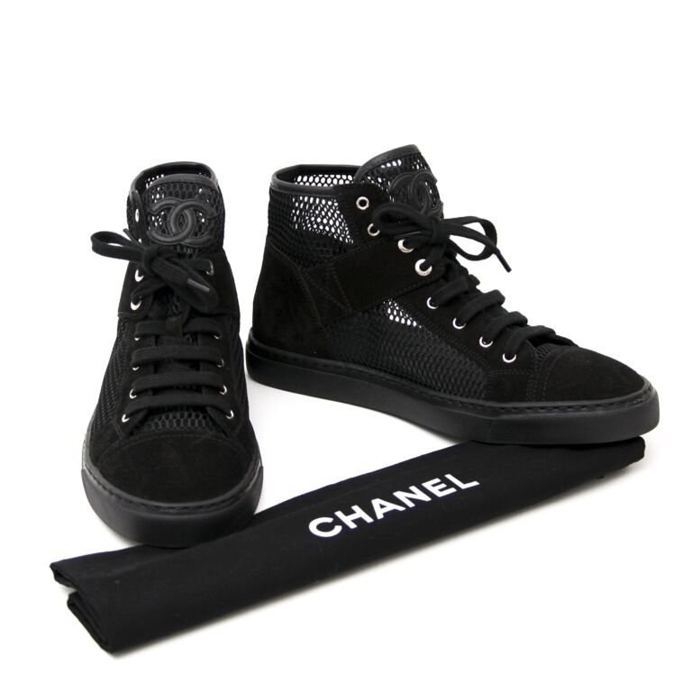 Chanel Black VelvetLeather and Suede CC Logo Lace Up Sneakers Size 395  Chanel  TLC