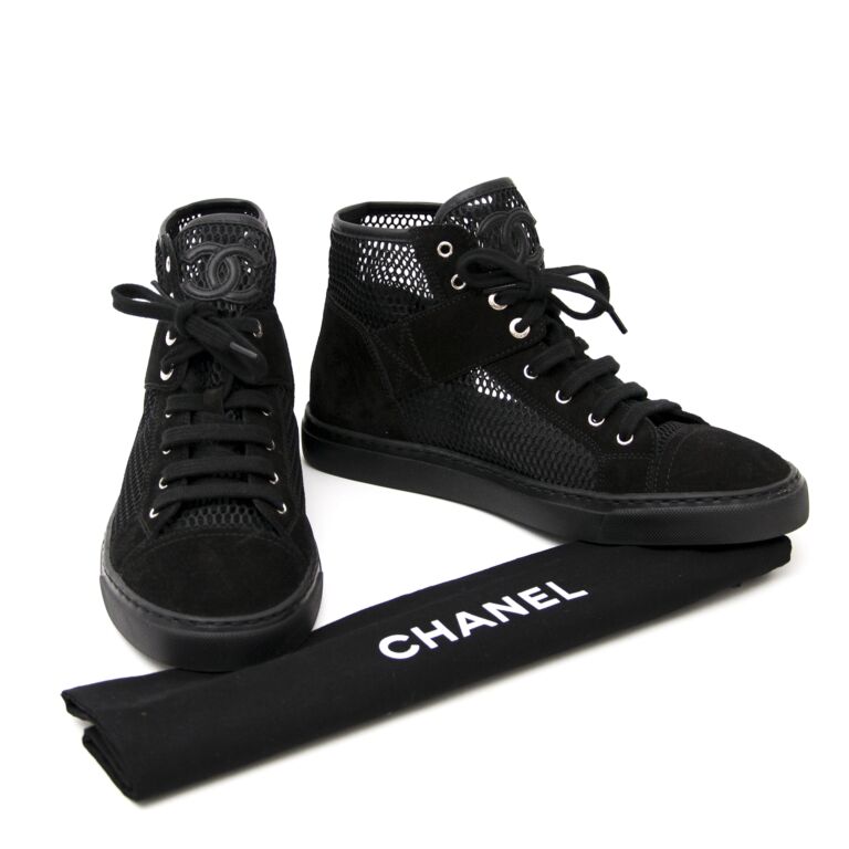 New Chanel Black Suede Mesh High-Top Lace-Up Sneakers ○ Labellov ○ Buy and Sell  Authentic Luxury