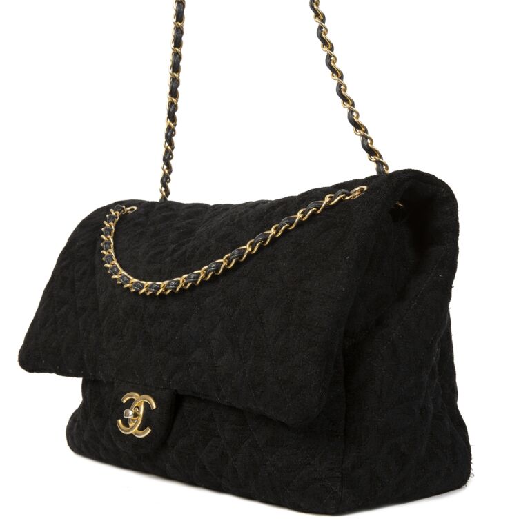 NEW 24C CHANEL XXL Black Caviar Classic Travel Flap Bag Gold CC