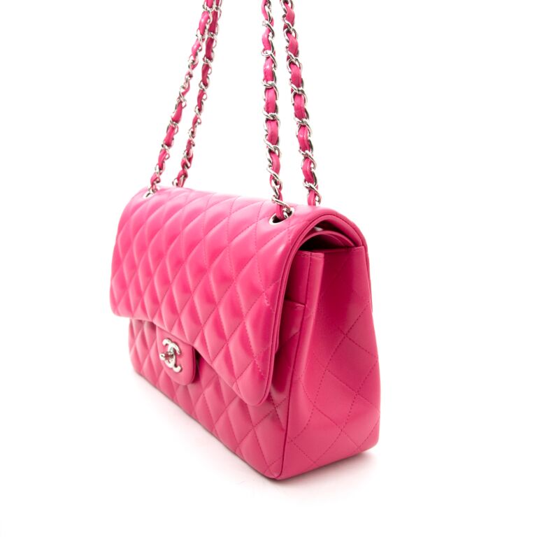 Chanel Classic Quilted Lambskin Double Flap Jumbo Bag in Fuchsia Pink