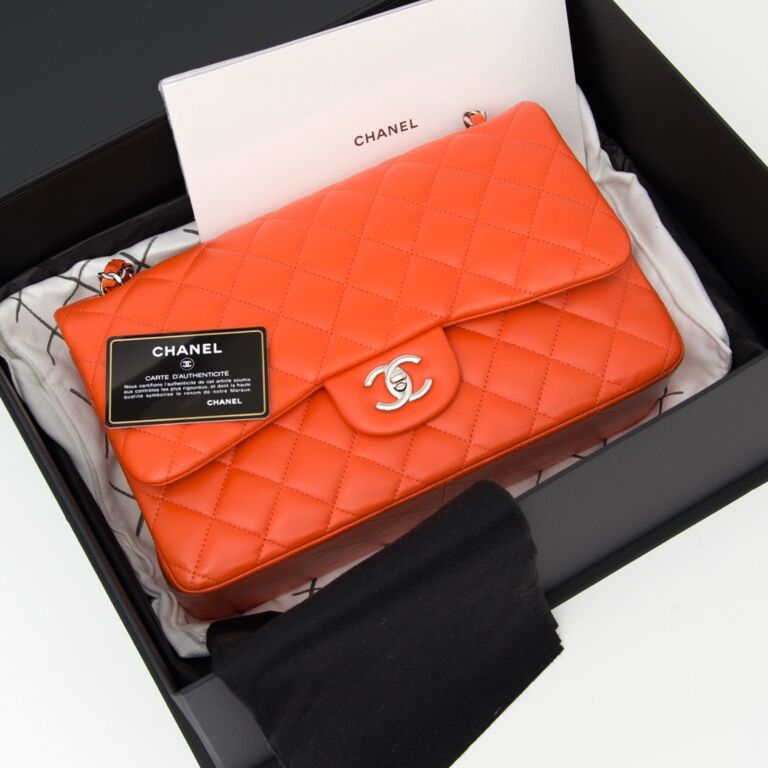 Chanel Vintage Classic Double Flap Lambskin Large Bag in Orange  Worlds  Best