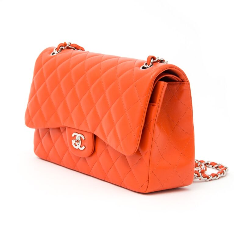 VERY RARE!Chanel Orange Red Jumbo Double Flap Bag ○ Labellov