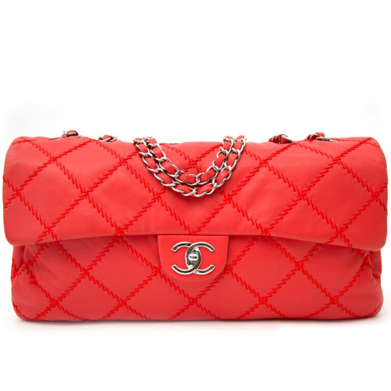 Chanel East West flap bag Coral Red 
