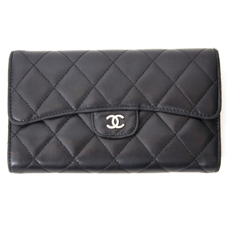 CHANEL Lambskin Quilted Large Flap Wallet Black 1311736