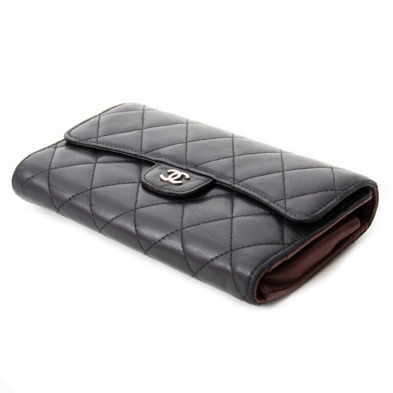 CHANEL Wallet Leather Black Quilted Lambskin Long Flap