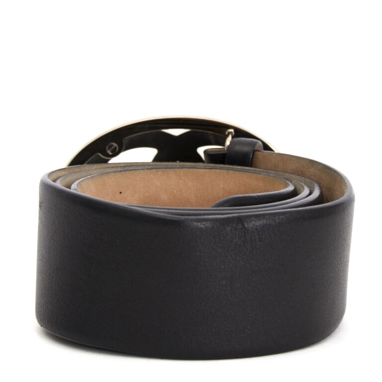 Chanel belt black with leather inlay silver buckle 