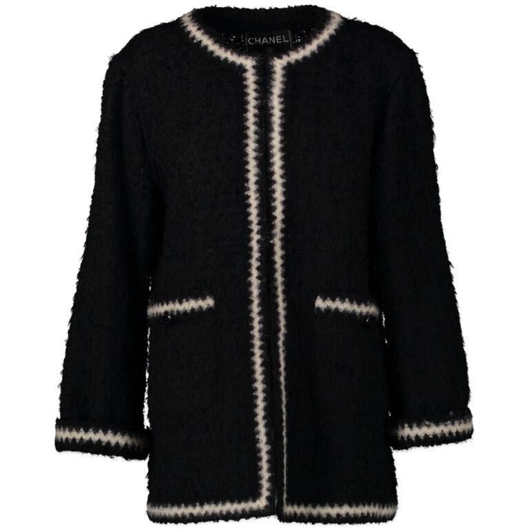 Chanel Black Tweed White Trim Jacket Labellov Buy and Sell