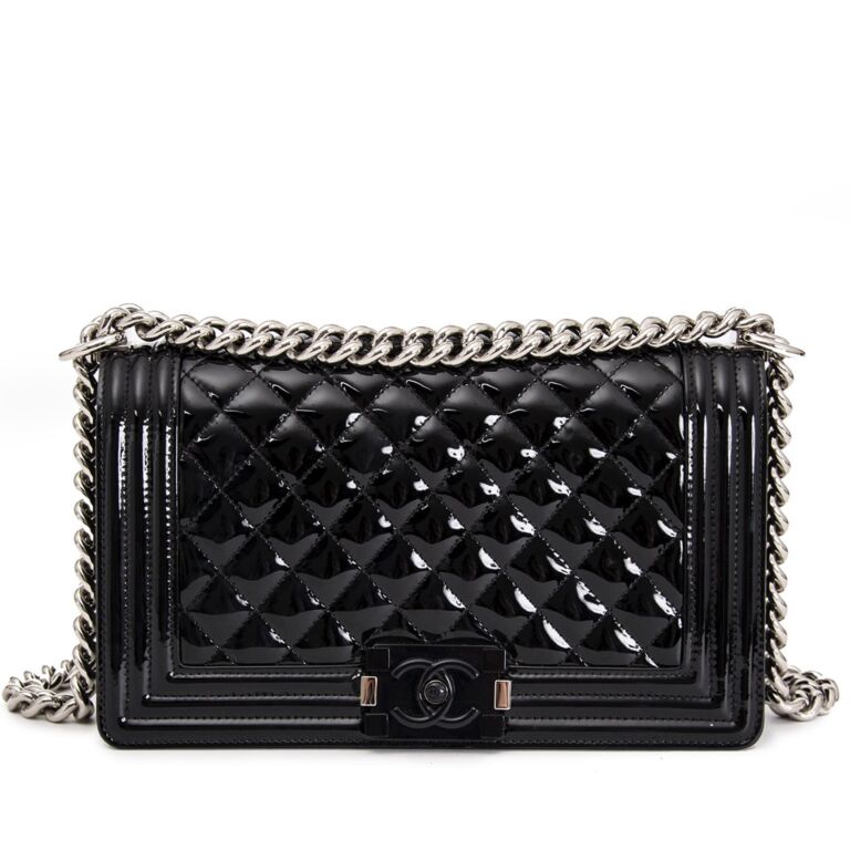 Chanel Black patent Medium Boy Bag Labellov Buy and Sell Authentic Luxury