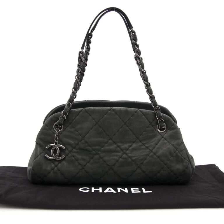 CHANEL Aged Calfskin Large Just Mademoiselle Bowling Bag Blue 1026094