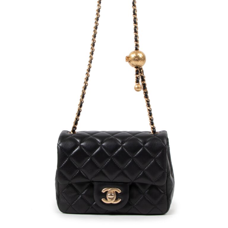 Chanel Black Mini Square Pearl Crush Lambskin Leather Flap Bag ○ Labellov ○  Buy and Sell Authentic Luxury