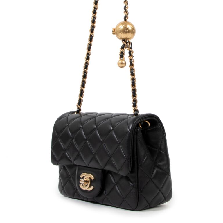 Chanel Black Mini Square Pearl Crush Lambskin Leather Flap Bag