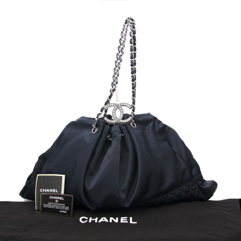 Chanel Melrose Satin Blue Cabas Tote Labellov Buy and Sell Authentic Luxury