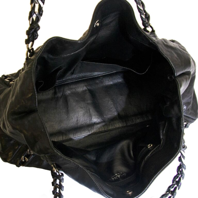 Chanel Black Patent Leather Large Luxe Ligne Bowler Bag