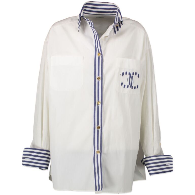 Chanel 08P White Cotton Seamed Button Down Shirt - 8 – I MISS