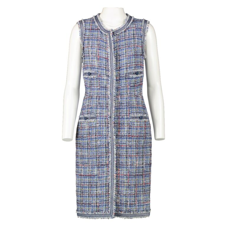 Tweed mid-length dress Chanel Blue size 36 FR in Tweed - 28856427