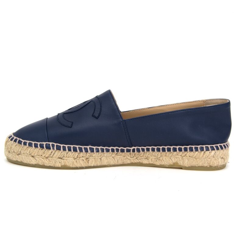 Chanel Interlocking CC Logo Suede Espadrilles - Blue Flats, Shoes