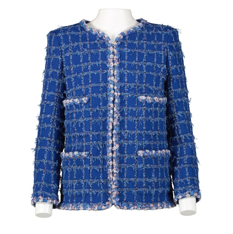 Chanel Cotton Tweed Jacket with Front Pockets in Blue White & Navy Blue —  UFO No More