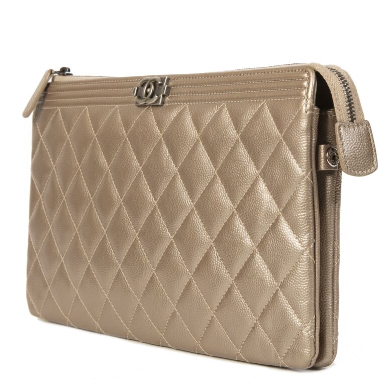 Chanel Boy Quilted Calfskin Gold Metallic Leather Clutch