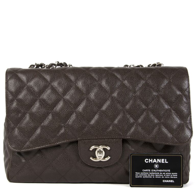 Lot 923: Chanel Jumbo Classic Flap Bag, Dark Brown Leather