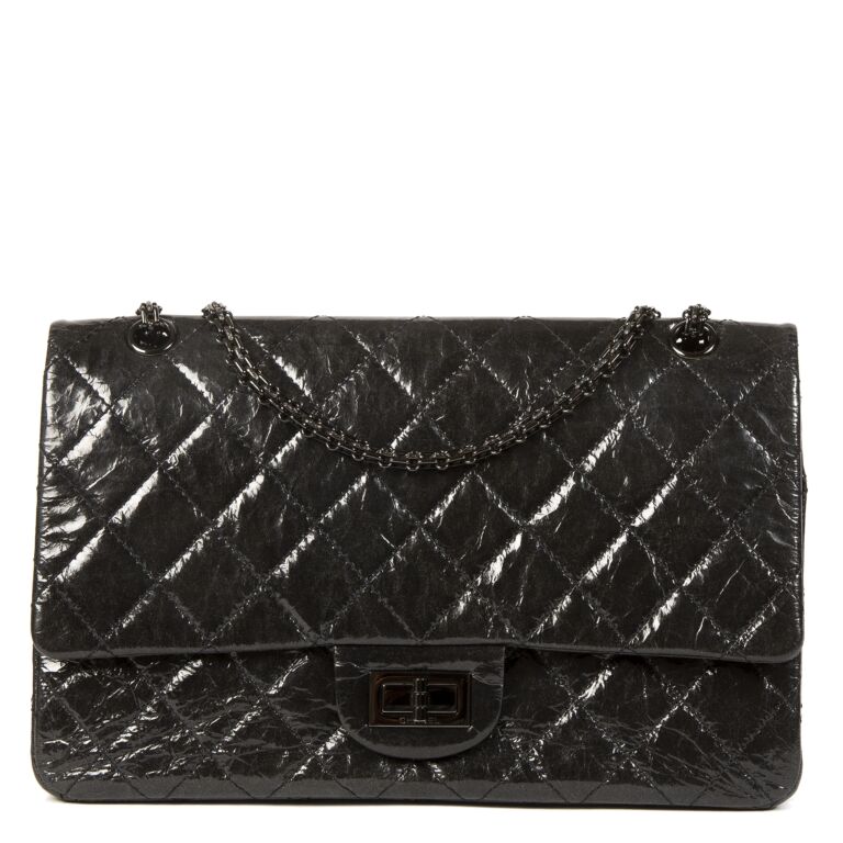 Chanel 2.55 Reissue Glazed Calfskin So Black 225 Black Hardware