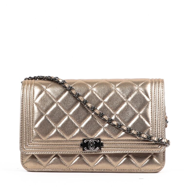 Metallic Gold Lambskin Classic Wallet-On-Chain (WOC)