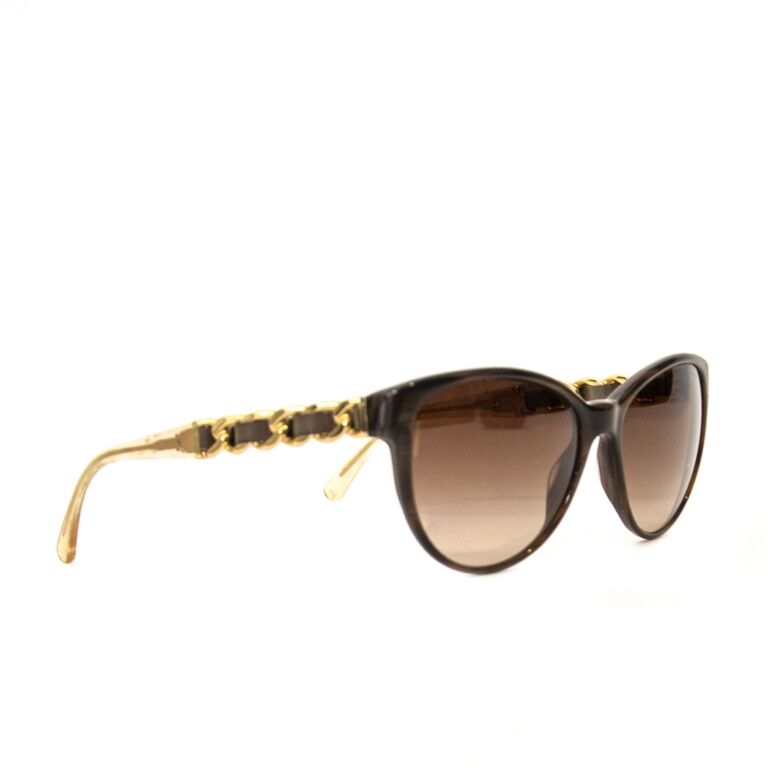 Chanel Brown Frame Chain-Link Sunglasses-5209Q - Yoogi's Closet