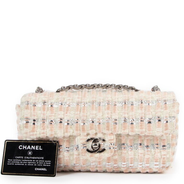Chanel Silver White Tweed Mini Flap Bag ○ Labellov ○ Buy and