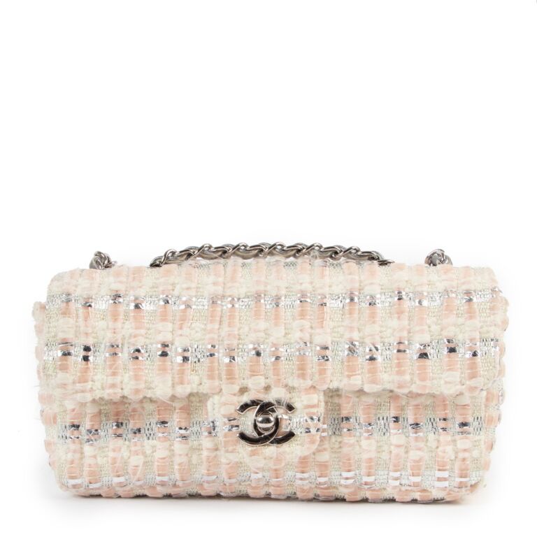 CHANEL Tweed Quilted Mini Rectangular Flap White Grey 936848