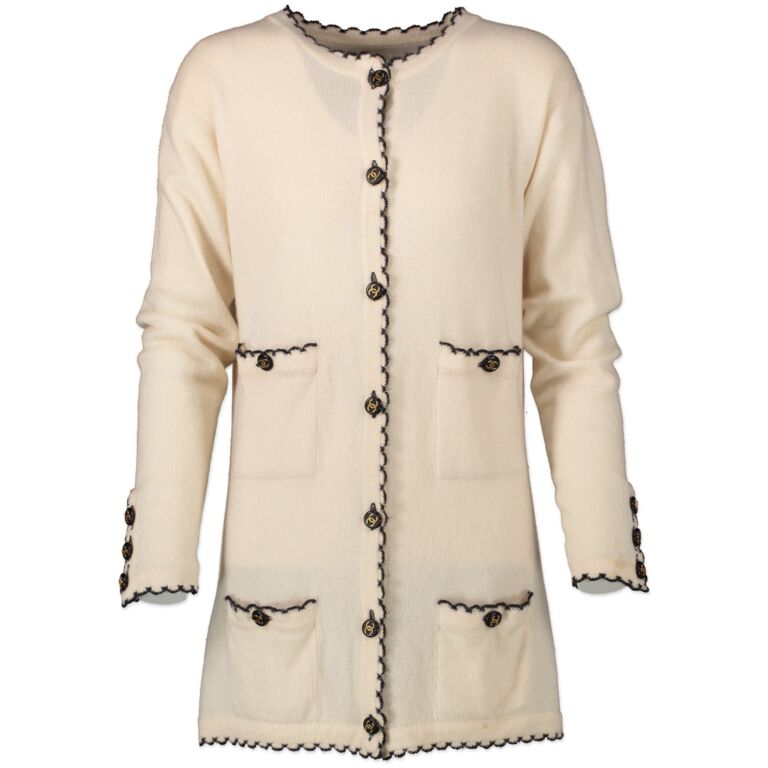 Chanel White Cashmere Button Up Cardigan Labellov Buy and