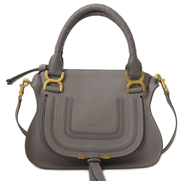 Chlo Marcie Medium Mouse Grey Pebbled Leather Handbag Labellov