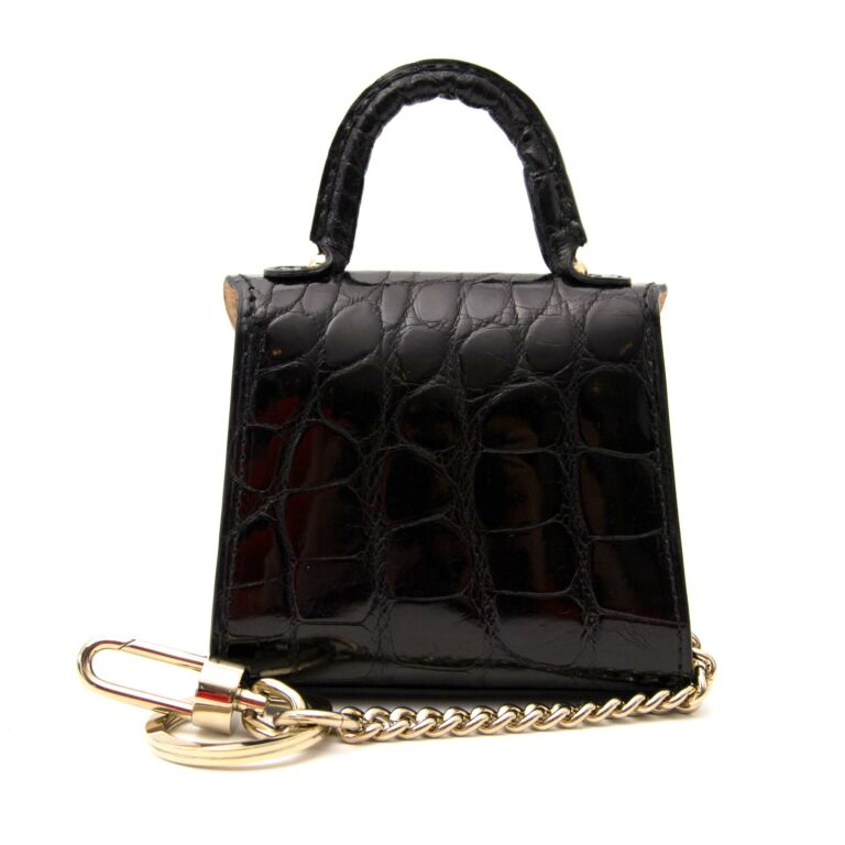 Lot - A Delvaux Brillant black croco vintage handbag, H 23 x 28,5 cm