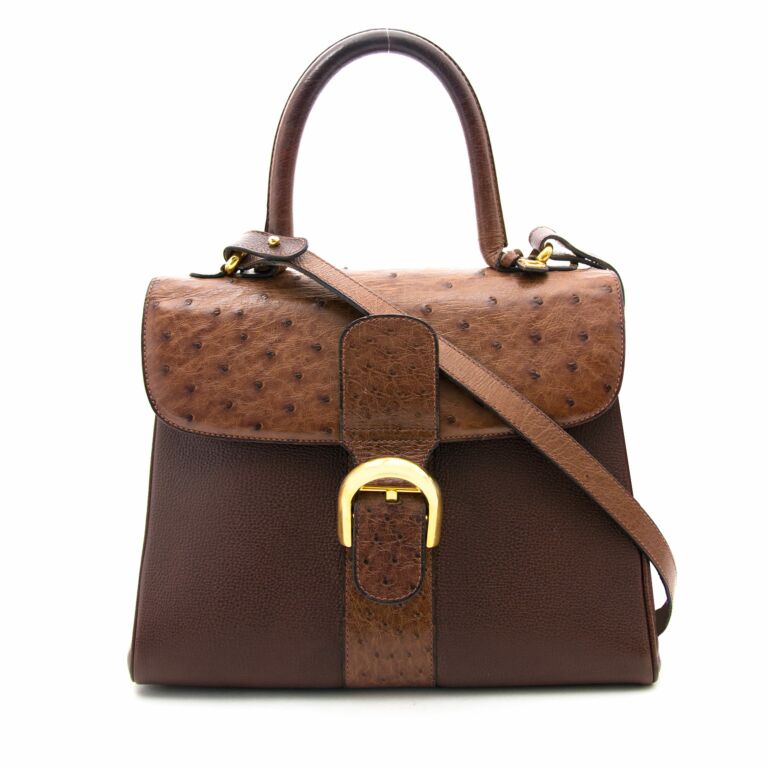 HANDBAG DELVAUX BRILLANT MM BANDOULIERE LEATHER & BROWN OSTRICH