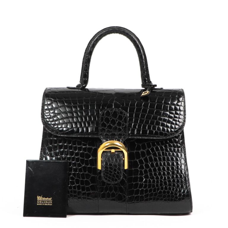 Delvaux Brillant MM Vintage Black Crocodile Handbag