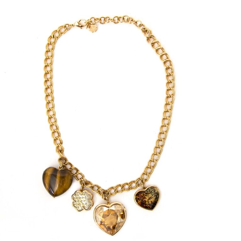 CHRISTIAN DIOR Necklace Multi Chain Antiqued Gold Tone Heart