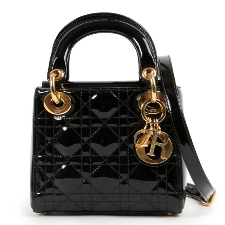 Lady dior mini black patent sales