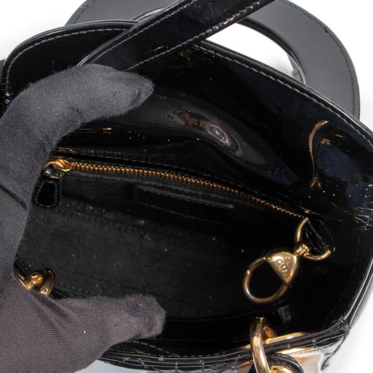 CHRISTIAN DIOR Large LADY DIOR Bag Black Patent Cannage Calfskin  Chelsea  Vintage Couture