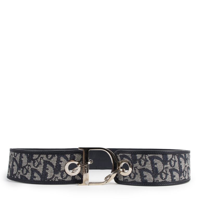 Christian Dior Navy Monogram Canvas D Buckle Leather Belt